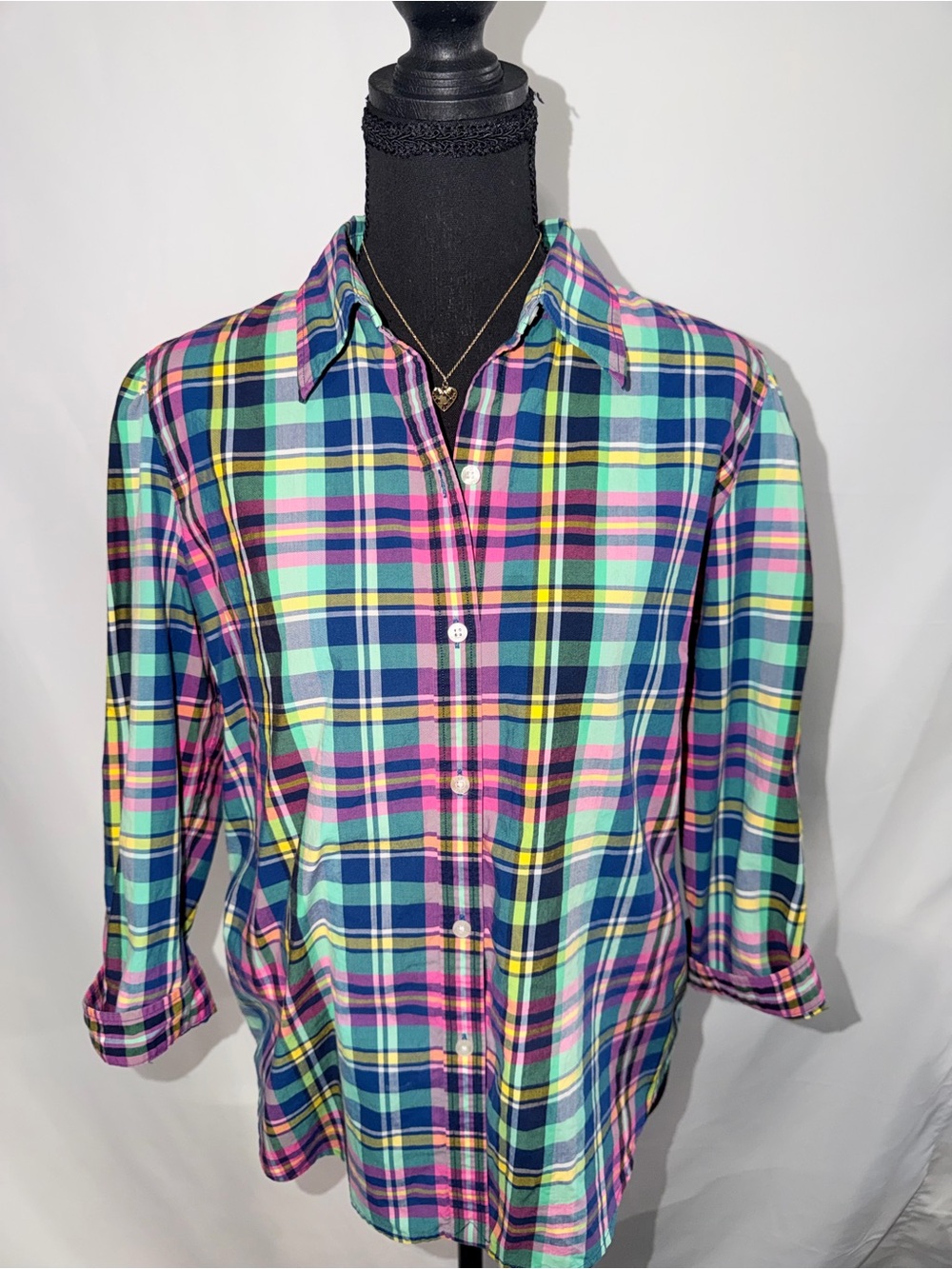 Women’s Chaps Multicolor Plaid Shirt with Pink, Blue, Green, Yellow Size L